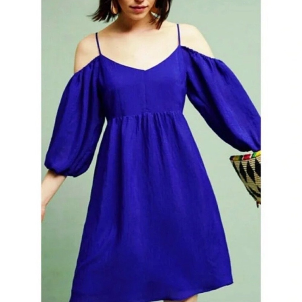 Anthropologie Royal Blue Cold-Shoulder Mini Dress